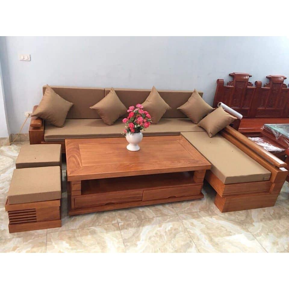 Bộ bàn ghế gỗ phòng khách 7 triệu giá rẻ hình chữ L