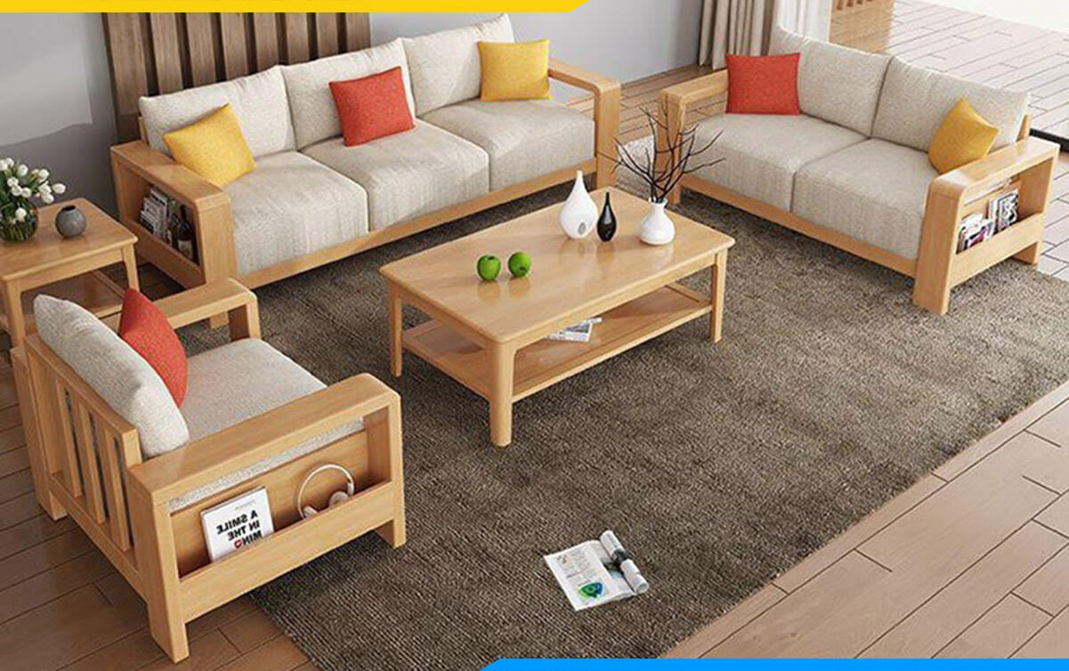 Bộ bàn ghế gỗ phòng khách giá 3 triệu bằng gỗ cao su