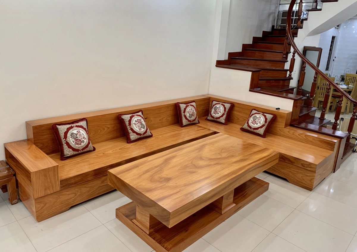 Bộ bàn ghế gỗ phòng khách giá dưới 7 triệu hình chữ L
