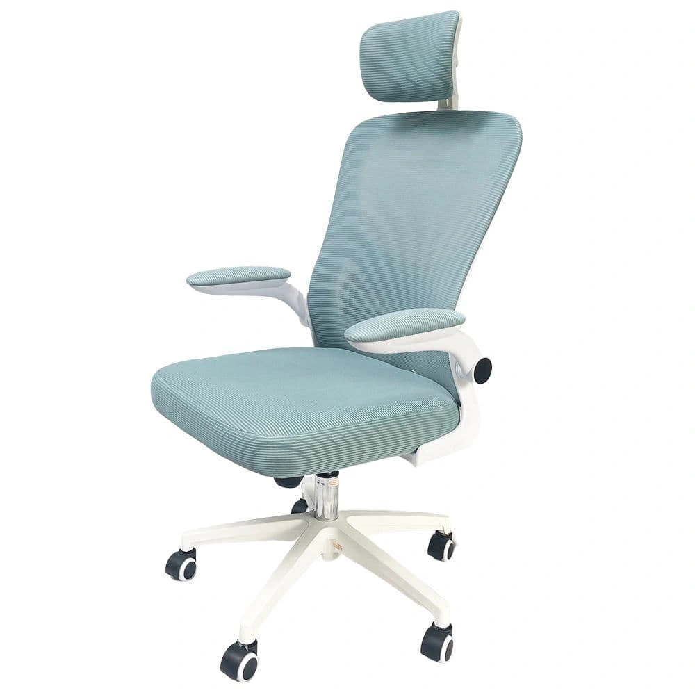 Ghế văn phòng màu xanh có tựa đầu giúp người dùng giữ được phần cổ đỡ bị mỏi, đau nhức