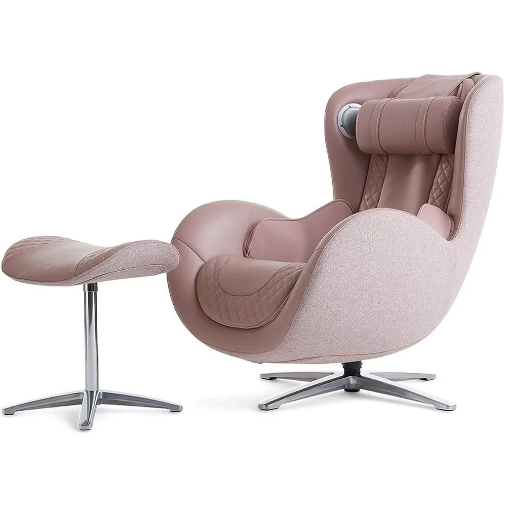 Ghế massage văn phòng rung màu hồng có chiều cao vừa phải, phần kê chân có vị trí thuận tiện
