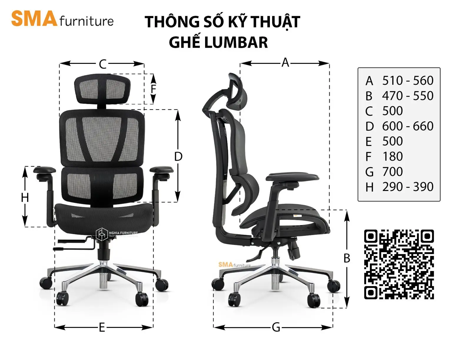 Thông số kỹ thuật của ghế Lumbar