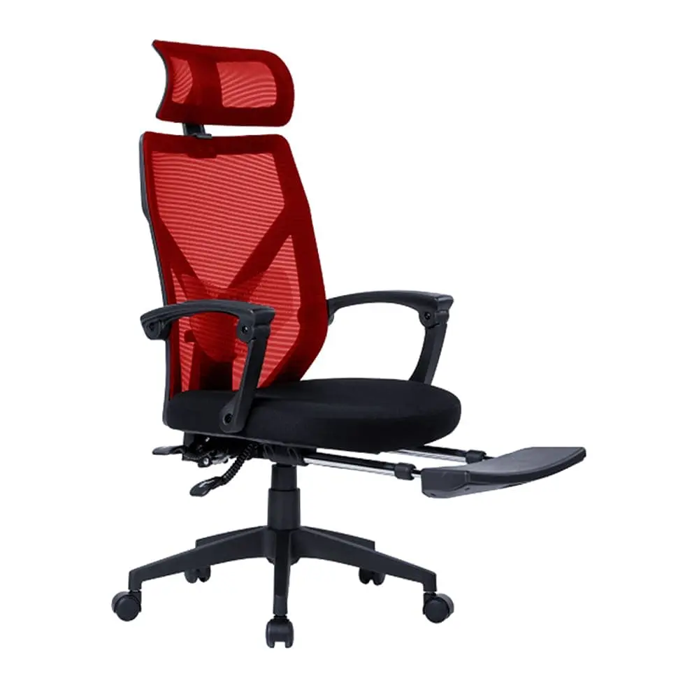 Mẫu ghế xoay văn phòng màu đỏ có tựa đầu giúp người dùng có tư thể ngồi thoải mái hơn khi làm việc lâu