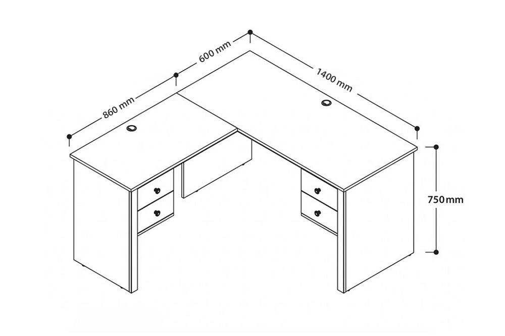 Kích thước bàn làm việc tiêu chuẩn hình chữ L