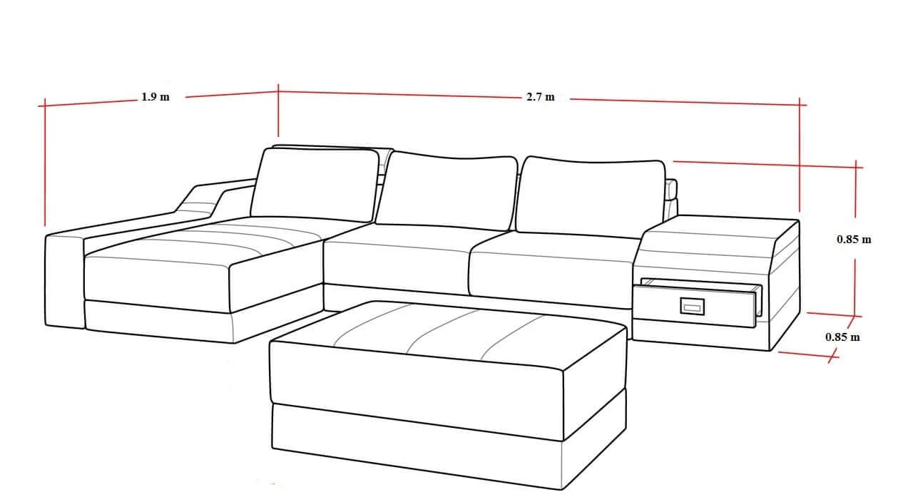 Sofa chữ L kích thước 2,7mx1,9m,0,85m