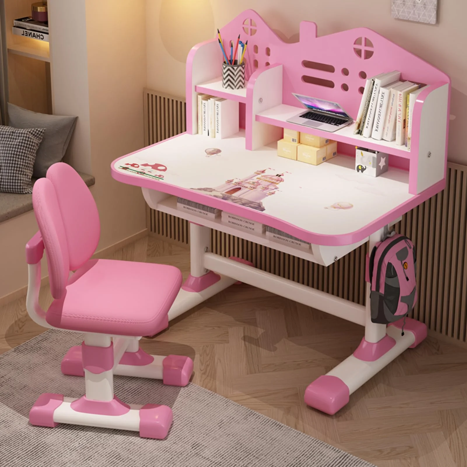 Các mẫu bàn ghế học sinh cấp 1 dành cho bé gái màu hồng