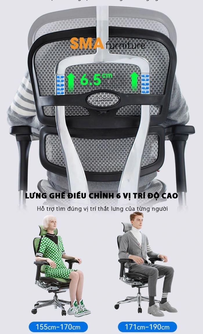 Lưng ghế điều chỉnh 6 cấp độ