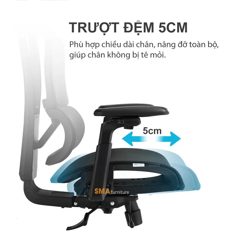 Mâm ghế trượt 5cm phù hợp với chiều dài chân