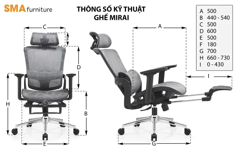 Thông số kỹ thuật của ghế Mirai