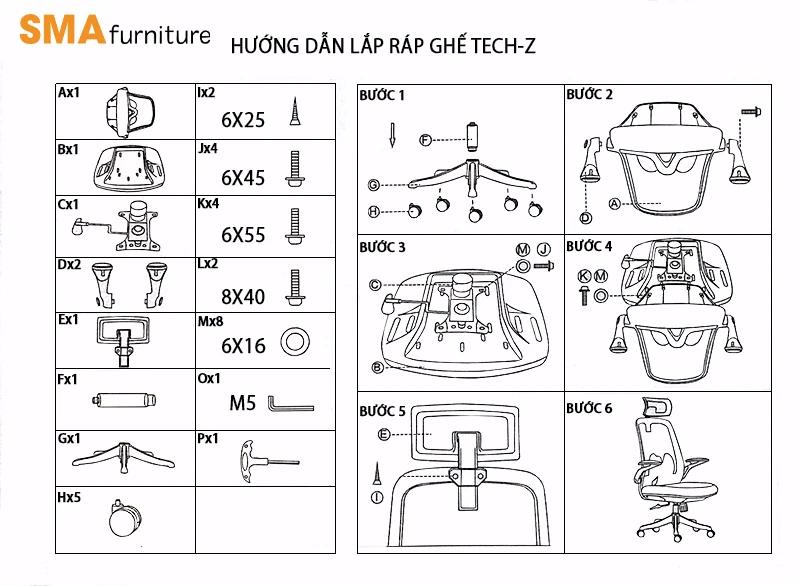 Hướng dẫn lắp ghế công thái học Tech-z