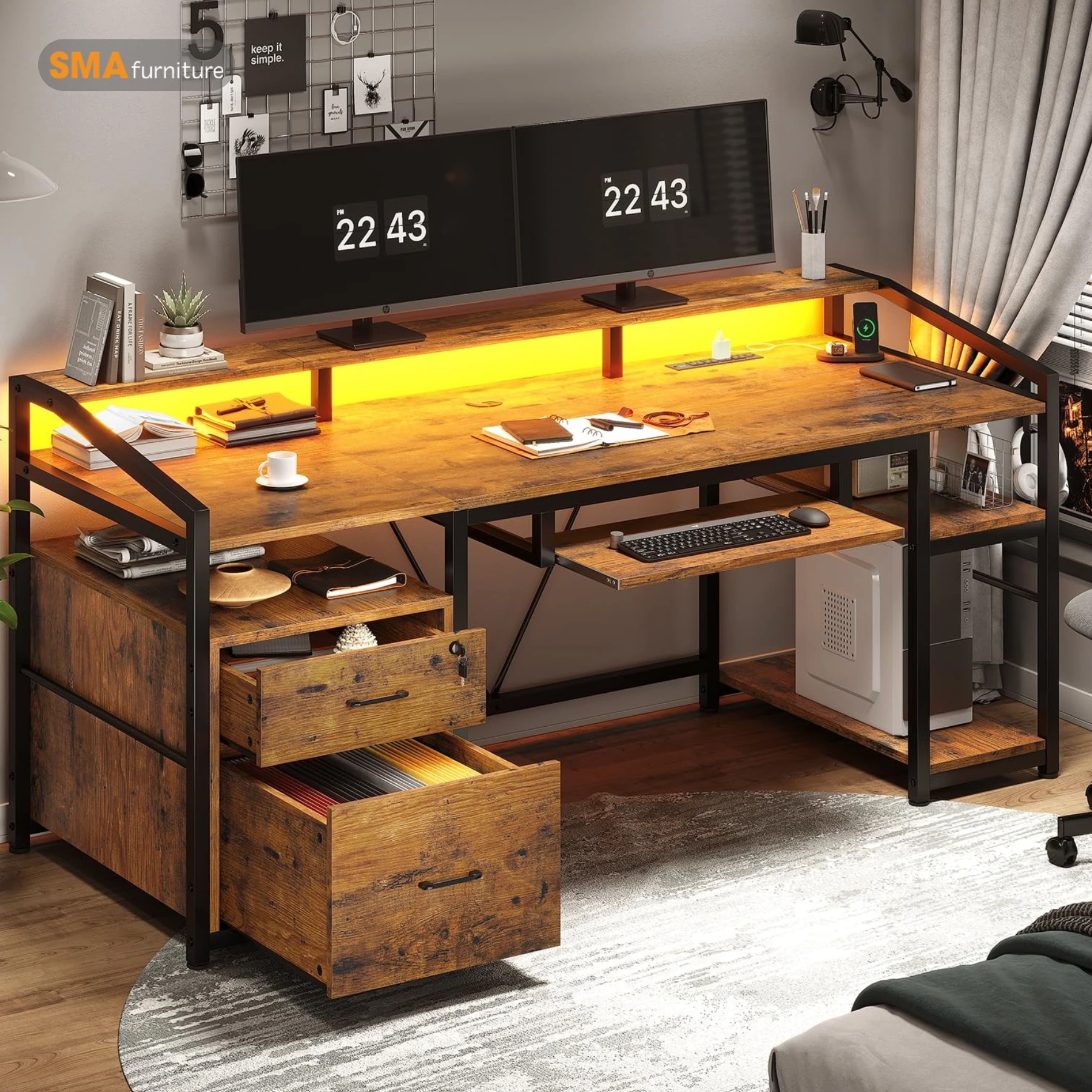 Mẫu bàn làm việc thông minh có thêm ngăn kéo đựng tài liệu được khá nhiều khách hàng tại SMA Furniture yêu thích