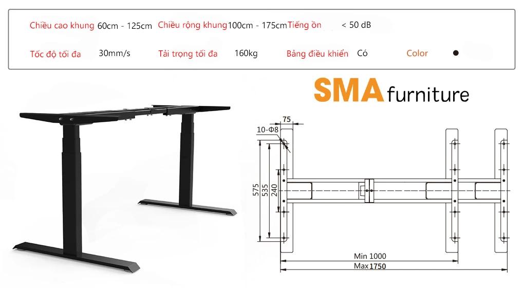 Bàn làm việc nâng hạ bằng điện có thể nâng lên đến 125cm