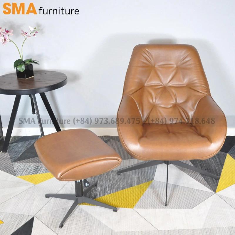 Ghế đọc sách thư giãn Chair NF9 da nâu có chỗ để chân