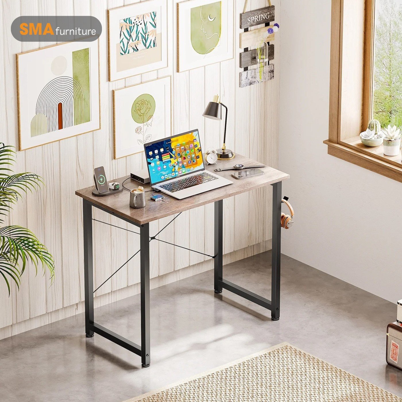 Thiết kế mặt bàn gỗ cao su và khung chân bằng sắt sơn tĩnh điện chịu lực