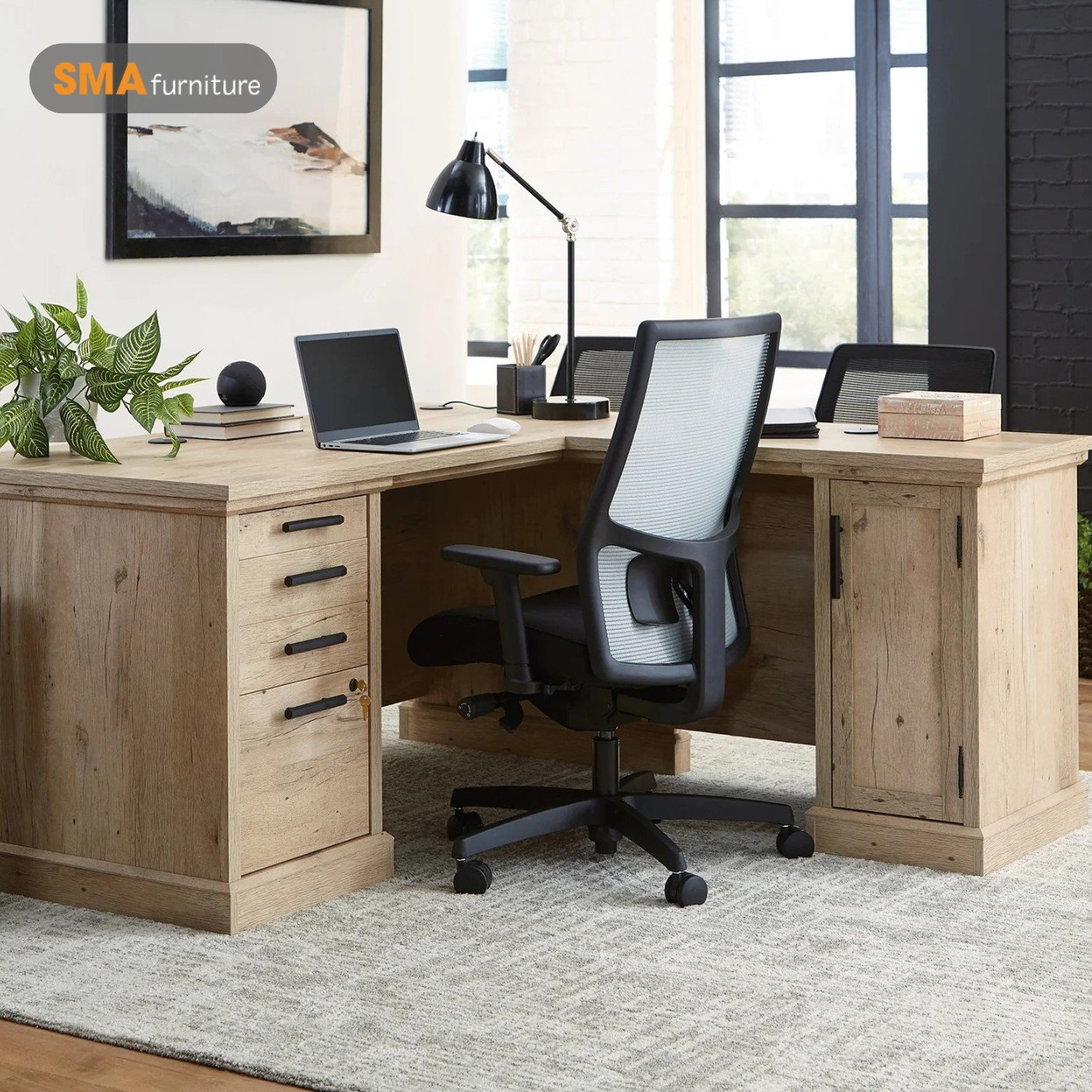 Mặt bàn gỗ cao su hình chữ L